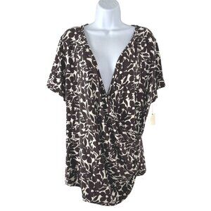 Talbots‎ Faux Wrap Top 2X Petite Floral Brown Short Sleeve Stretch NWT TP-2959